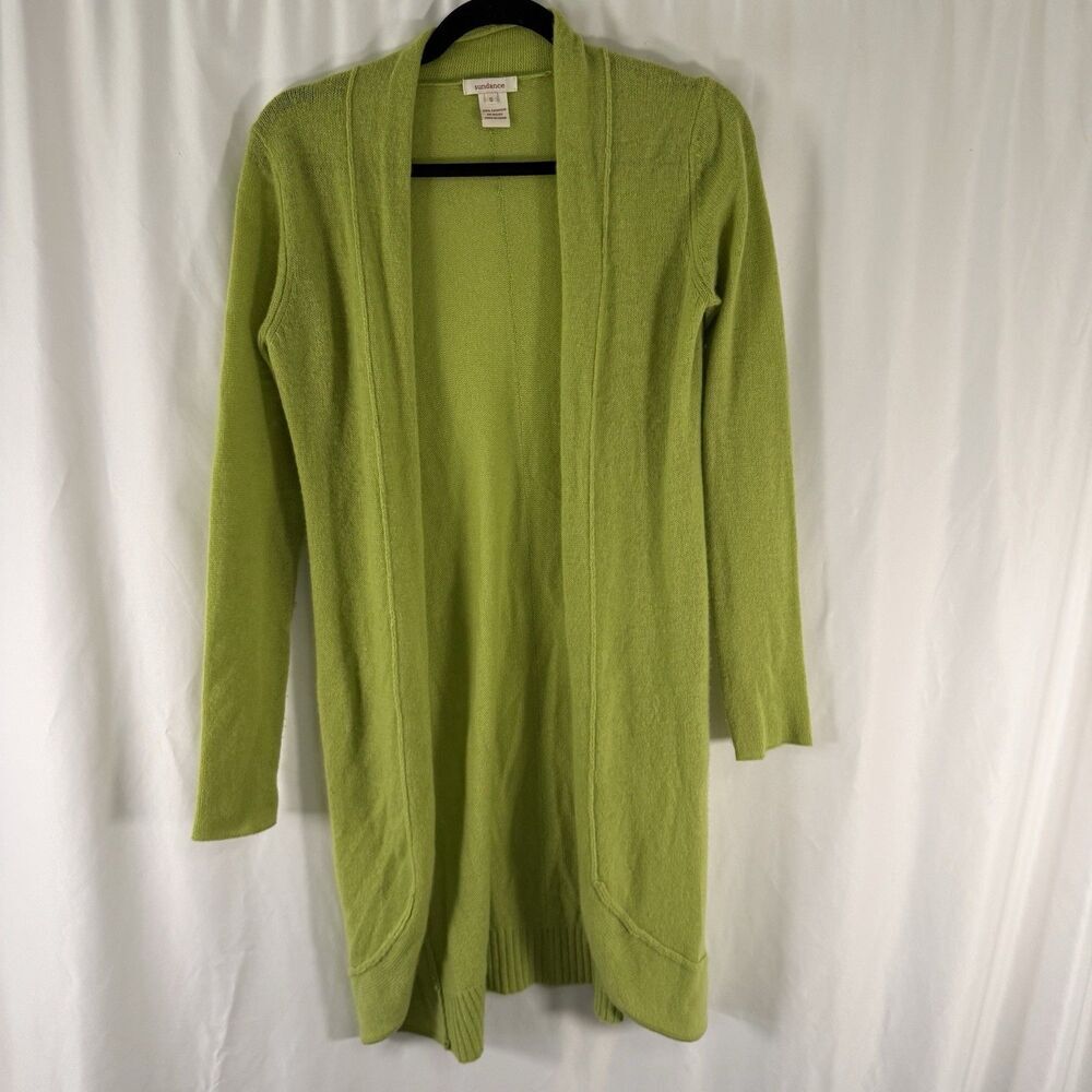 Sundance 100% Cashmere Cardigan Women's Small Green Knit Open Front Long Sleeve